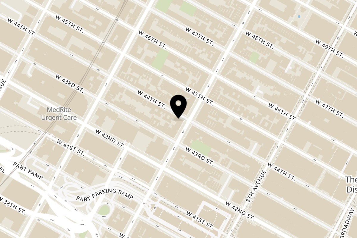 Map showing the location of Mama Mia 44SW on 621 9th Ave in New York
